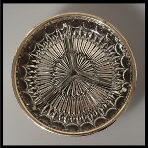 Vintage Divided Cut Glass Relish Dish Silver-Tone Rim — 3 Section Serving Tray